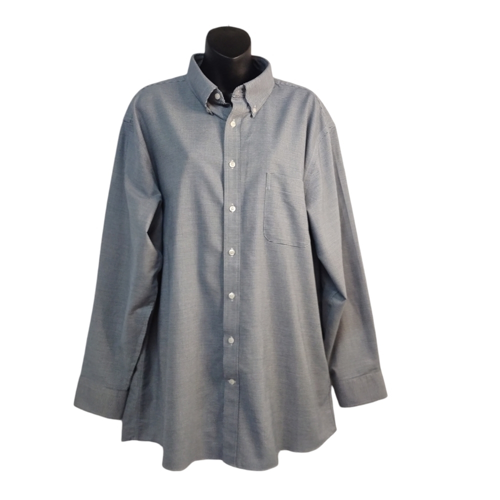 Stafford Men's Blue White Plaid Button Down Shirt Size 17.5 (34-36)